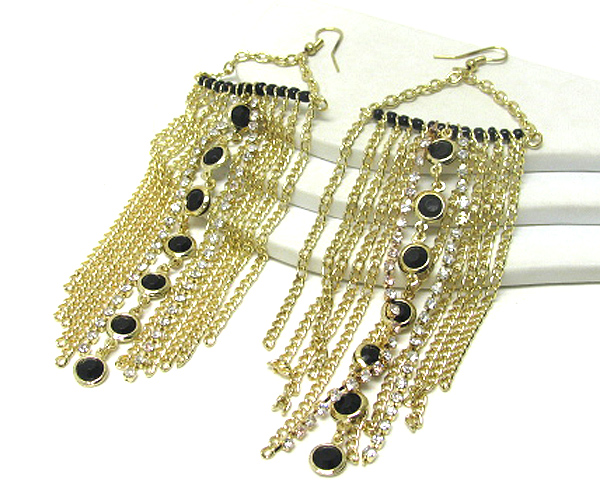 Crystal ball and metal line drop earring