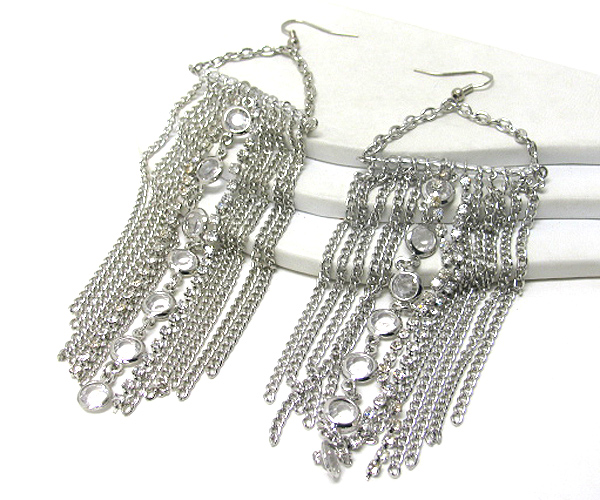 Crystal ball and metal line drop earring