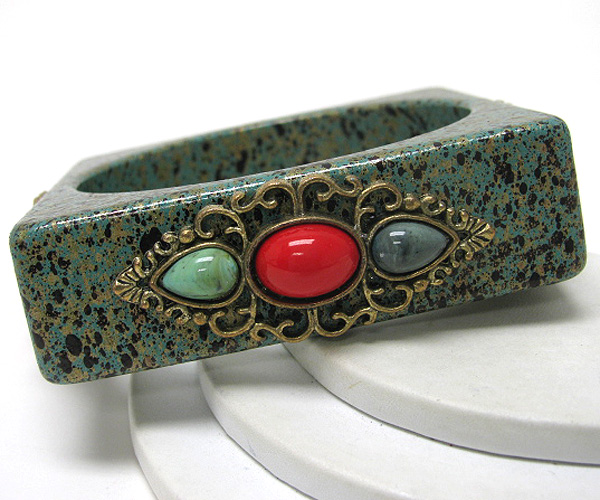 Metal filigree deco chunky patina bangle bracelet