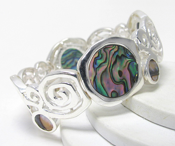 Natural shape disk and abalone deco stretch bracelet