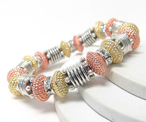 Multi color metal bead link stretch bracelet