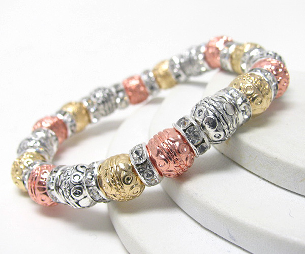 Multi color metal bead link stretch bracelet