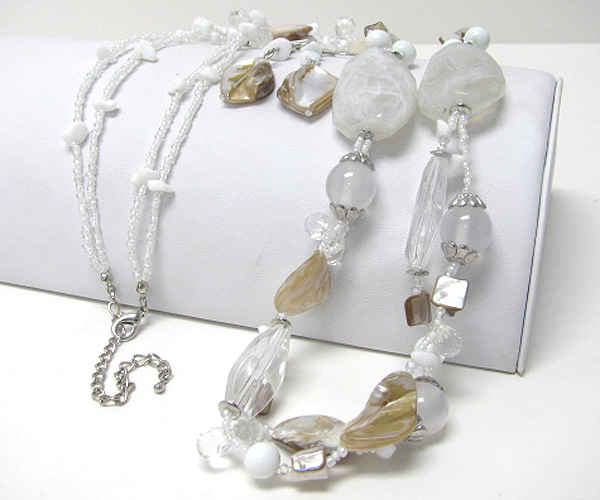 Shell and mix stone long necklace set