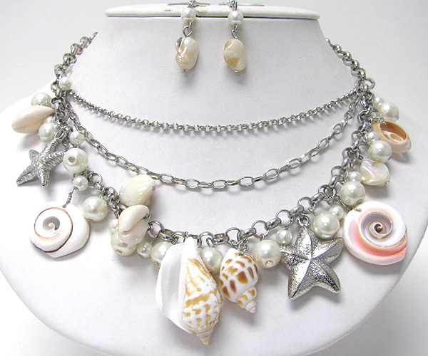 Multi natural shell charm necklace set