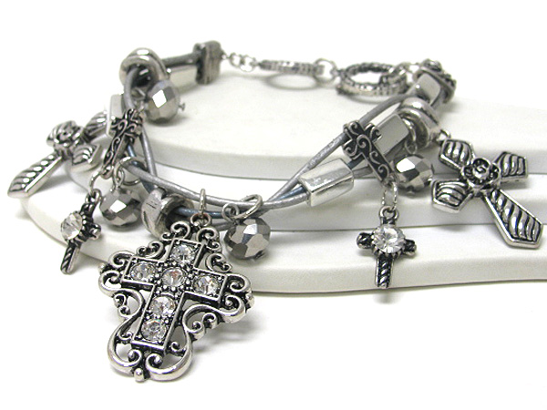 Crystal cross charm metal chain bracelet 