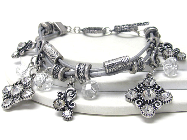 Crystal flower charm metal chain bracelet 