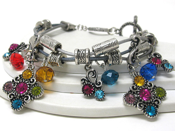 Crystal flower charm metal chain bracelet 