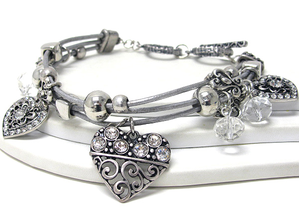 Crystal heart charm metal chain bracelet