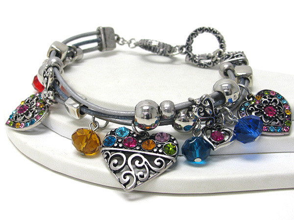 Crystal heart charm metal chain bracelet