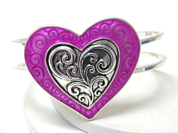 Color metal heart hinge bangle -valentine