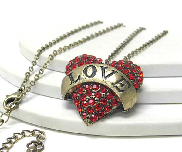 Message and crystal stud heart necklace -valentine