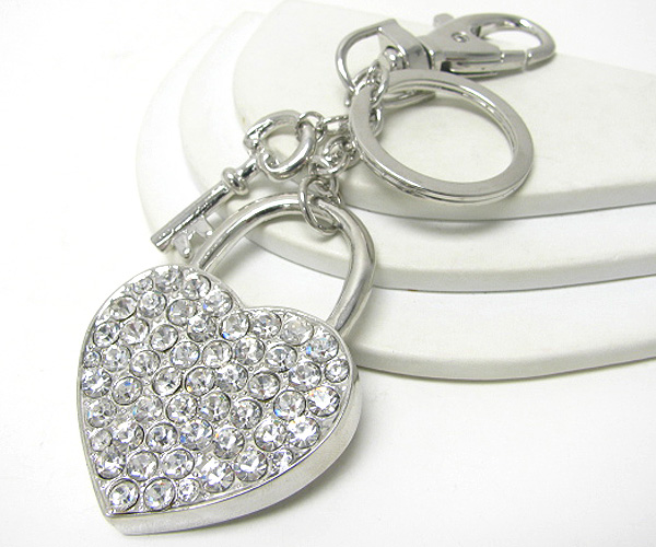 Crystal lock heart  key chain