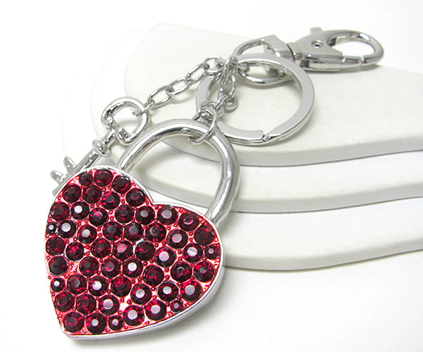 Crystal lock heart  key chain