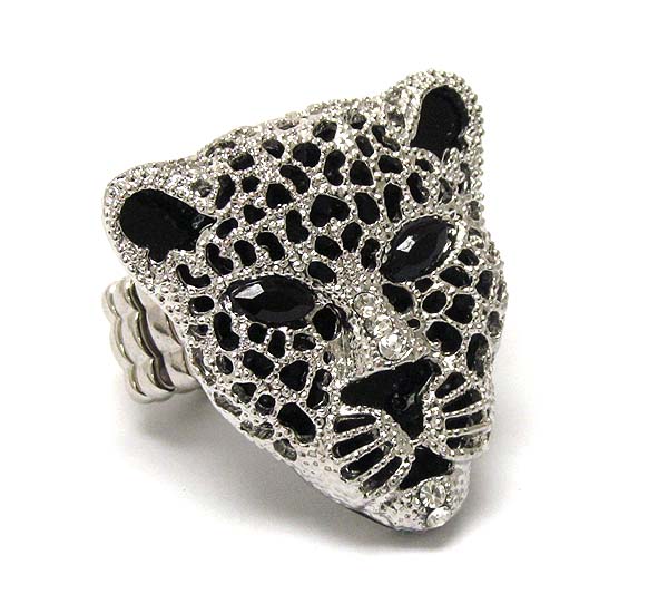 Crystal stud leopard head stretch ring