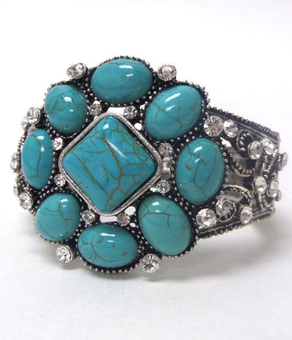 Crystal and turquoise mix stretch bracelet