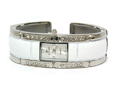 Crystal and enamel deco metal bangle watch