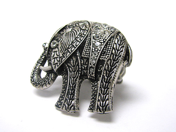 Crystal stud textured metal elephant stretch ring