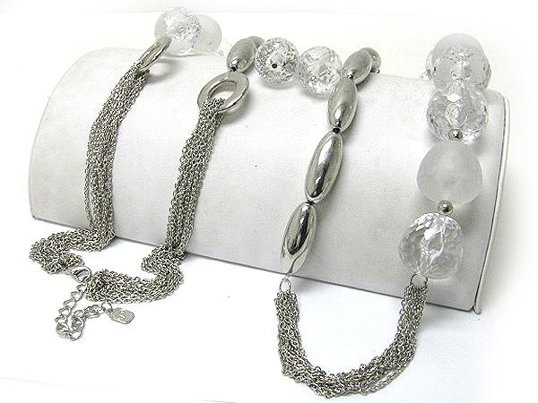 Multi metal bead and lucite ball link necklace earring set - nude fashion trend