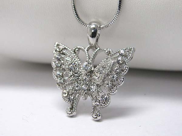 Made in korea whitegold plating crystal stud butterfly pendant necklace