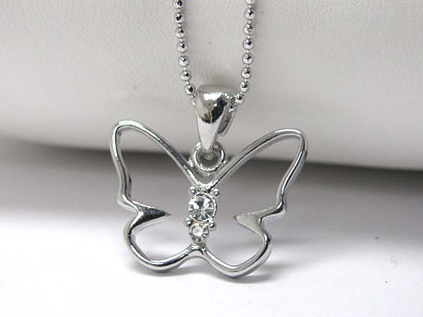 Made in korea whitegold plating crystal stud butterfly pendant necklace