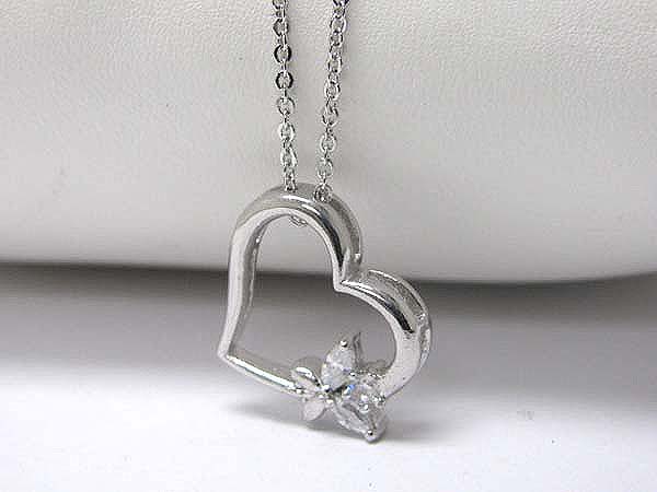 Made in korea whitegold plating crystal stud butterfly heart pendant necklace