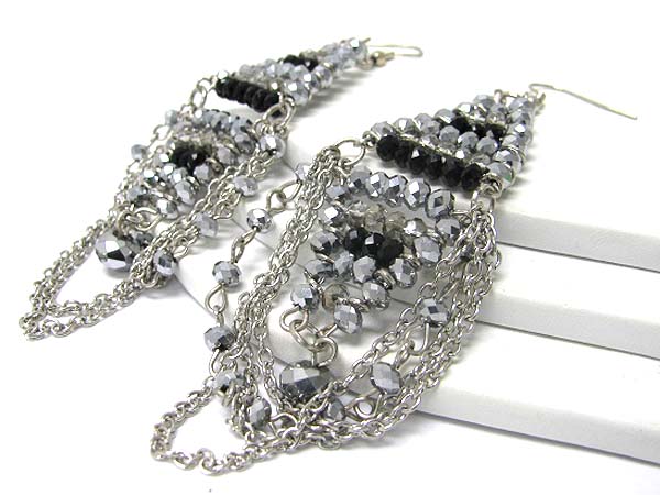 Crystal cut multi glass bead and chain drop earrings