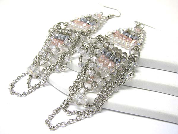 Crystal cut multi glass bead and chain drop earrings