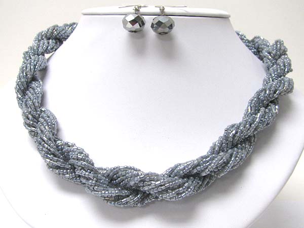 Multi seed bead chain twisted necklace earring set