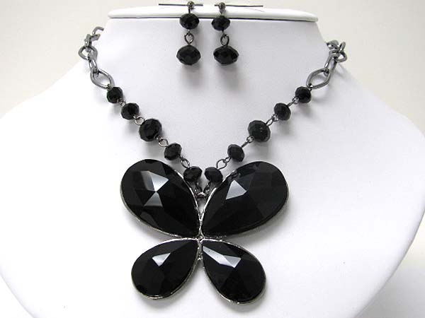 Large glass butterfly necklace earring set