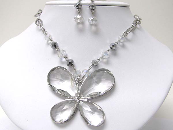 Large glass butterfly necklace earring set