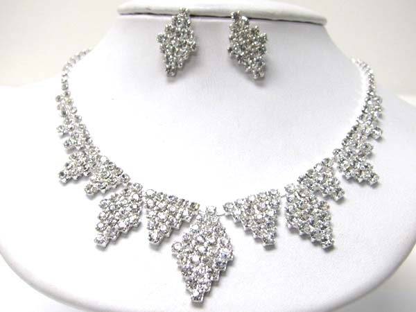 Multi diamond shape rhinestone necklace earring set