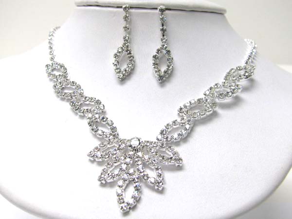 Exotic flower inspired rhinestone necklace earring set