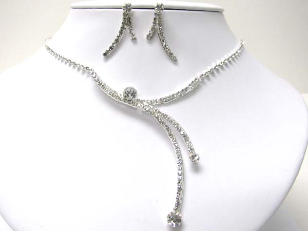 Large curved stylish rhinestone necklace earring set