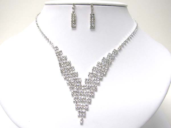 Rhinestone v shape necklace earring set