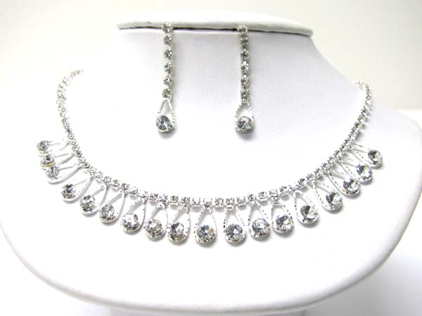 Multi tear drop rhinestone necklace earring set