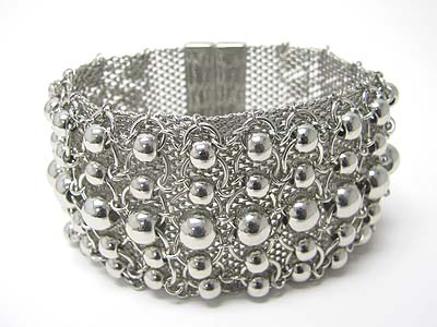 Multi metal ball and wide metal mesh bracelet