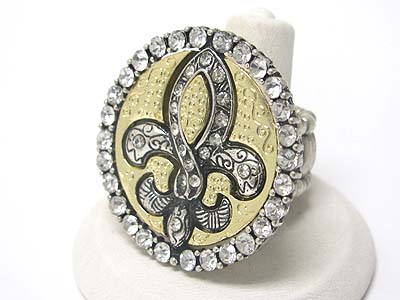 Crystal stud multi metal fleur de lis stretch ring