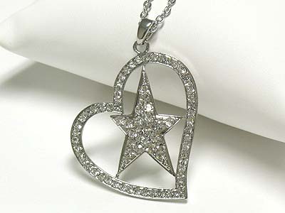 Crystal heart and star pendant necklace