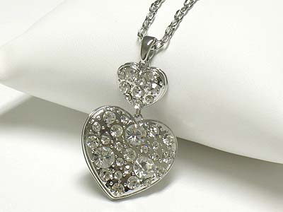 Crystal dual heart drop pendant necklace