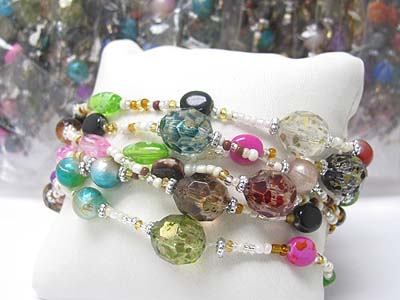 Sell by dozen - mixed color 12 pc multi beads stretch bracelet mens jewelry