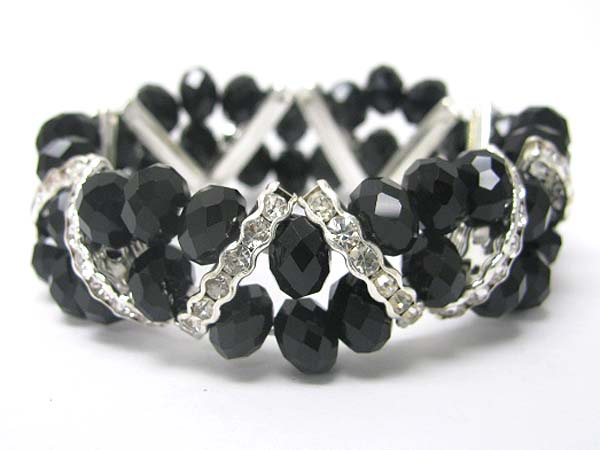 Double row crystal joint crystal cut glass beads stretch bracelet