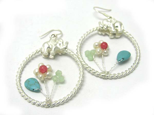 Hand made semi precious stone earring - inside flower