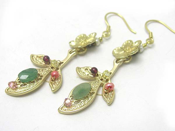 Hand made semi precious stone earring - flower drop