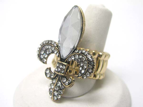 Crystal and facet acryl stone fleur de lis top stretch bnd ring