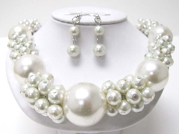 Mixed pearl ball cluster necklace earring set