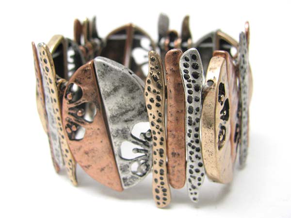 Mixed burnish metal bar stretch bracelet