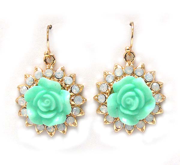 Acryl rose and crystal drop earring