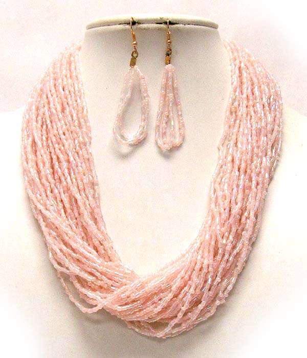 Multi layer seed beads drop necklace earring set