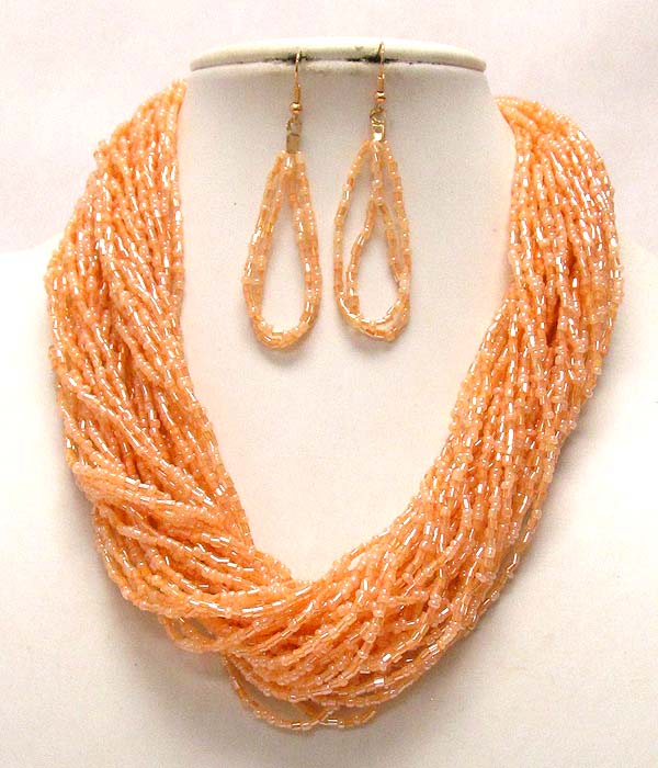 Multi layer seed beads drop necklace earring set