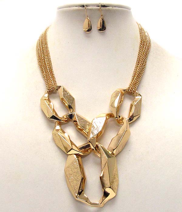 Natural shape large chain link drop necklace earring set